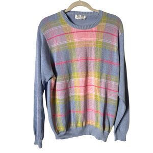 Tuttle‎ Scottish Cotton Pastel Plaid Cotton Crewneck Sweater L